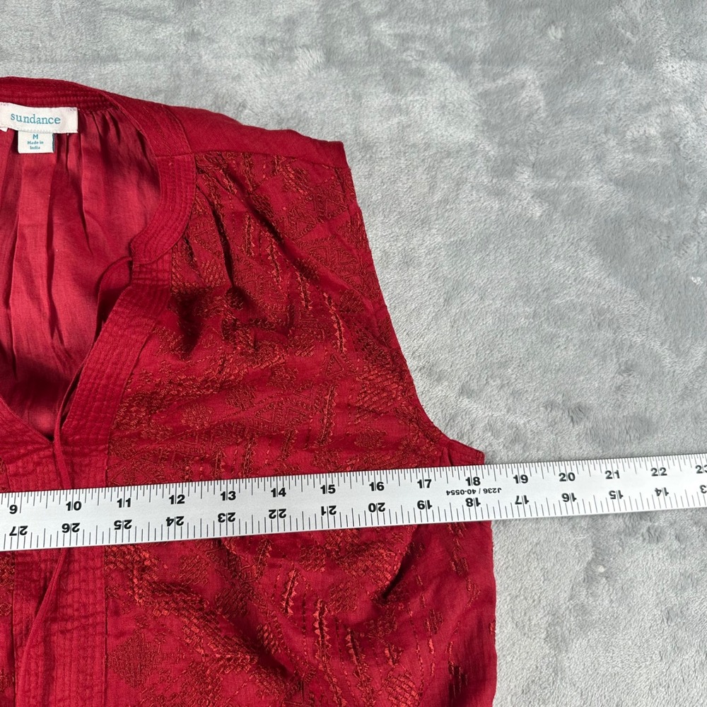 Sundance Maxi Dress Womens M Red Boho Tiered Linen Blend Embroidery Cottagecore - Picture 6 of 8